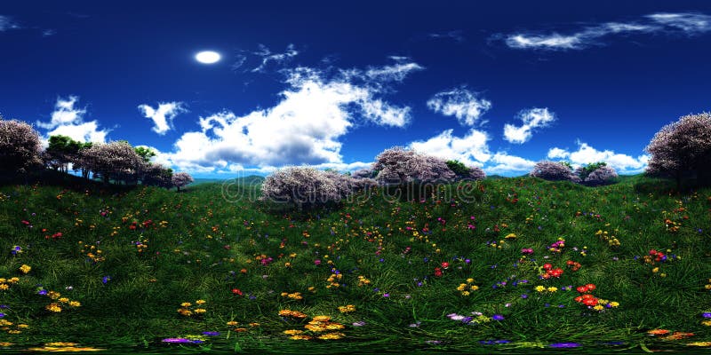 Bloemheuvels, de lentelandschap van bloemen, HDRI, milieukaart