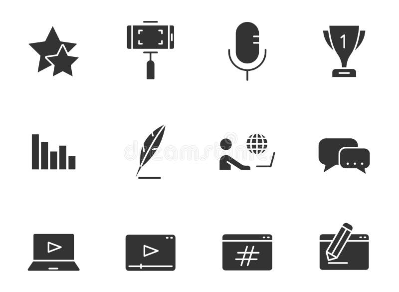 Blog silhouette vector icons isolated on white. blogger black icon set for web, mobile apps, ui design and print polygraphy