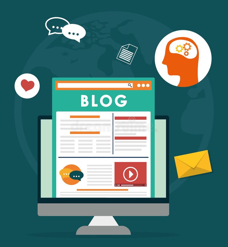 Blogg-, blogging- och blogglerstema stock illustrationer Blogg-, blogging- och blogglerstema stock illustrationer