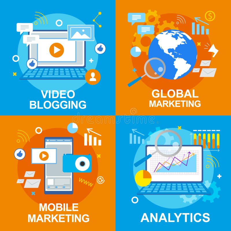 Bloggender globaler beweglicher Marketing Videoanalytics lizenzfreie abbildung Bloggender globaler beweglicher Marketing Videoanalytics lizenzfreie abbildung