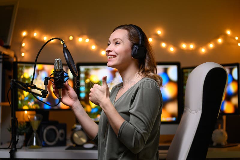 A Blogger is Recording a Podcast with a Microphone and Computers in the  Background. Blogging and Podcasts, Recording on YouTube Stock Image - Image  of artist, interview: 165010197