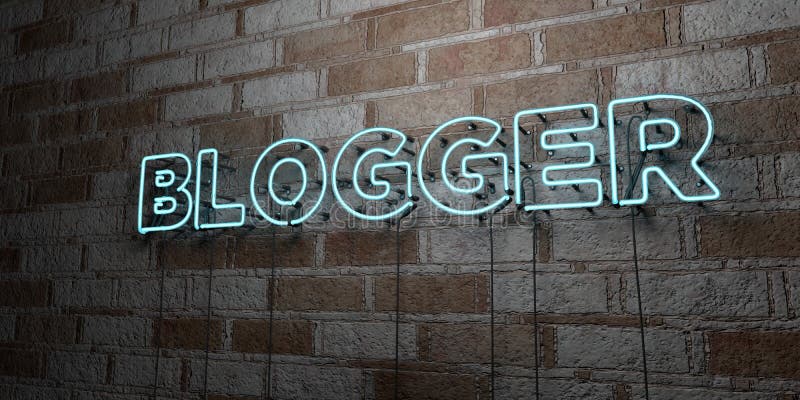 BLOGGER - Rozjarzony Neonowy znak na kamieniarki ścianie - 3D odpłacająca się królewskości bezpłatna akcyjna ilustracja ilustracja wektor BLOGGER - Rozjarzony Neonowy znak na kamieniarki ścianie - 3D odpłacająca się królewskości bezpłatna akcyjna ilustracja ilustracja wektor