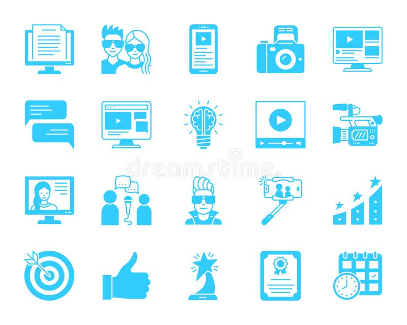 Blogging Online black silhouette icons vector set vector illustration
