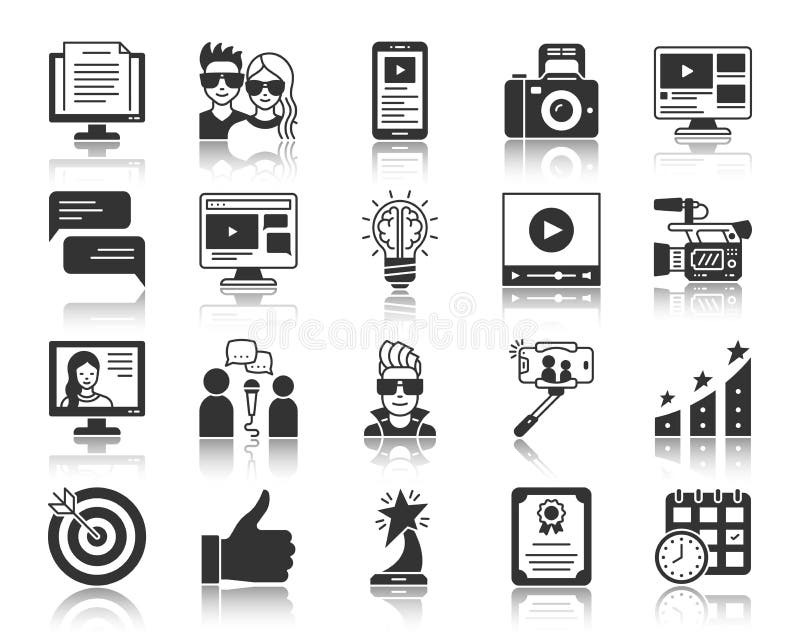 Blogging Online black silhouette icons vector set stock illustration