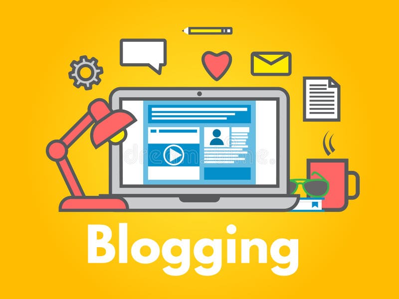 Blogging концепция на желтой предпосылке Компьтер-книжка с значками Социальный делить средств массовой информации Линия стиль сто бесплатная иллюстрация Blogging концепция на желтой предпосылке Компьтер-книжка с значками Социальный делить средств массовой информации Линия стиль сто бесплатная иллюстрация