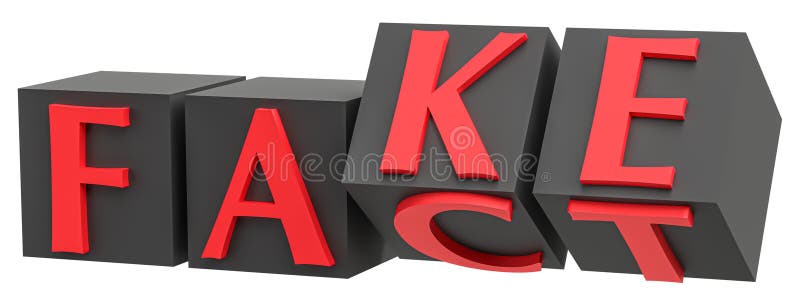 Cubes with letters flip over and the words change from FACT to FAKE. Isolated on transparent png background. Cubes with letters flip over and the words change from FACT to FAKE. Isolated on transparent png background