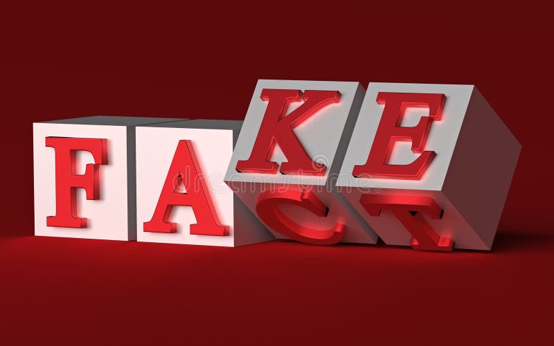 Cubes with letters flip over and the words change from FACT to FAKE. 3d rendering. Cubes with letters flip over and the words change from FACT to FAKE. 3d rendering