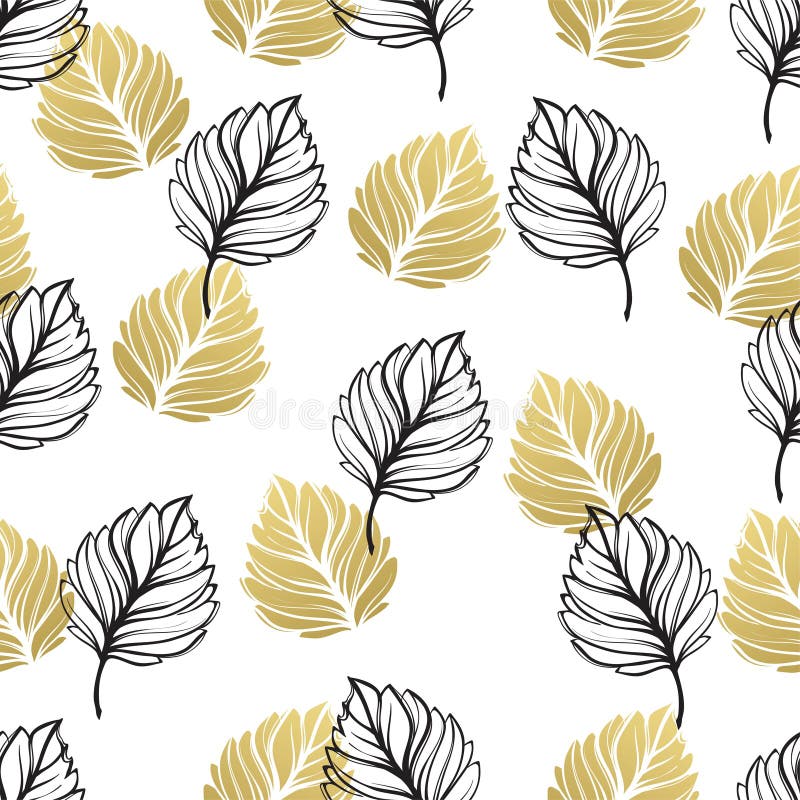 Blom- bakgrund för guld- höst Glitter texturerade den sömlösa modellen med det guld- och svarta bladet för nedgången också vektor royaltyfri illustrationer