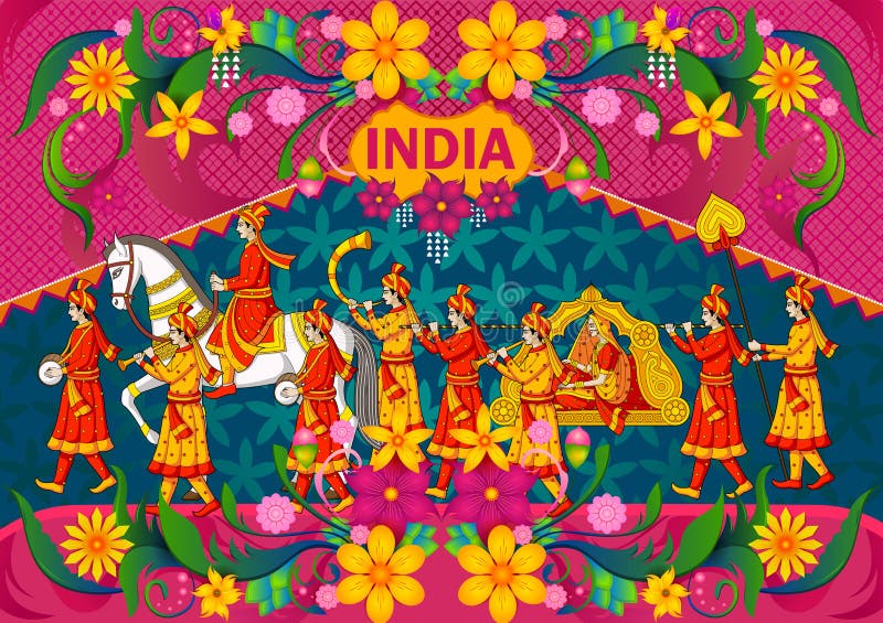 Blom- bakgrund med indisk bröllopbaraat som visar oerhörda Indien