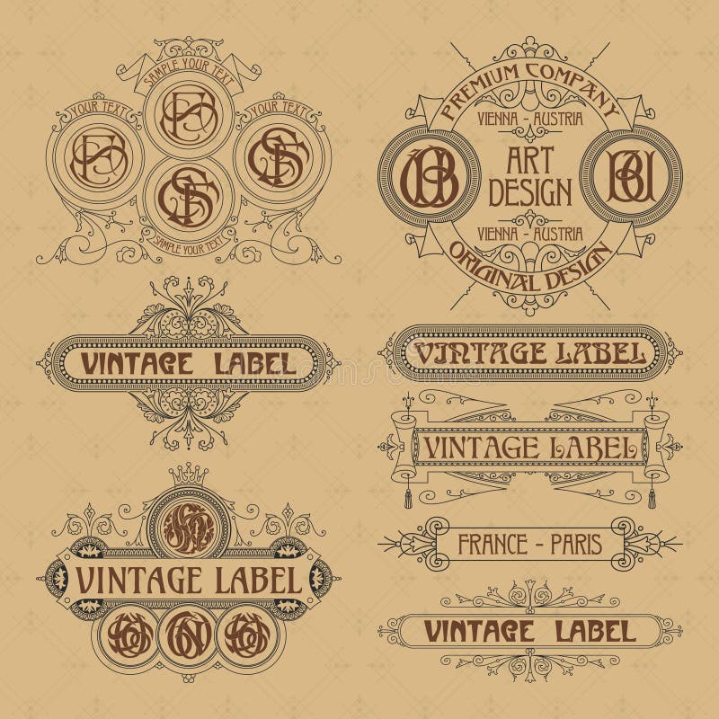 Old vintage floral elements : ribbons monograms stripes lines angles border frame label logo - vectors. Old vintage floral elements : ribbons monograms stripes lines angles border frame label logo - vectors