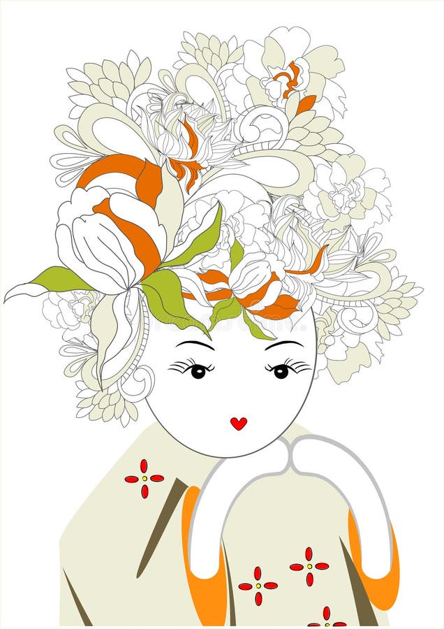 Girl with floral hair. Universal template for greeting card, web page, background. Girl with floral hair. Universal template for greeting card, web page, background