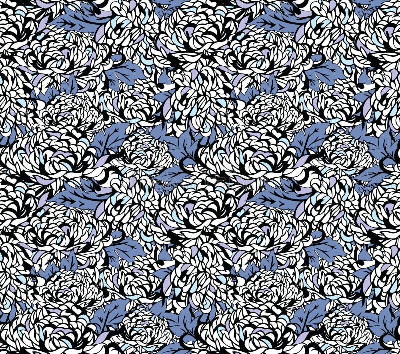 A blue chrysanthemum floral seamless pattern. A blue chrysanthemum floral seamless pattern