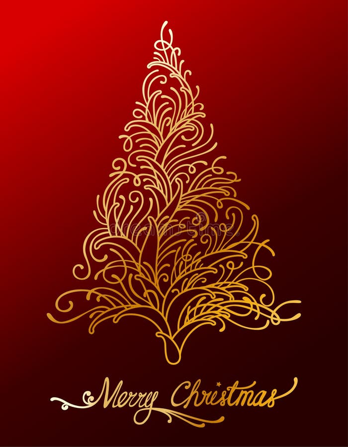 Blom- jultree för elegant guld vektor illustrationer