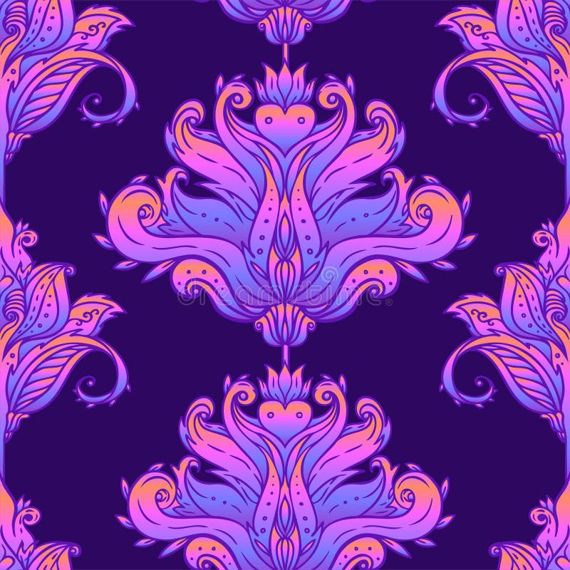 Blom- paisley inspirerade den indiska färgrika utsmyckade sömlösa modellen Retro bakgrund för dekorativ stil, utsmyckad design me vektor illustrationer Blom- paisley inspirerade den indiska färgrika utsmyckade sömlösa modellen Retro bakgrund för dekorativ stil, utsmyckad design me vektor illustrationer