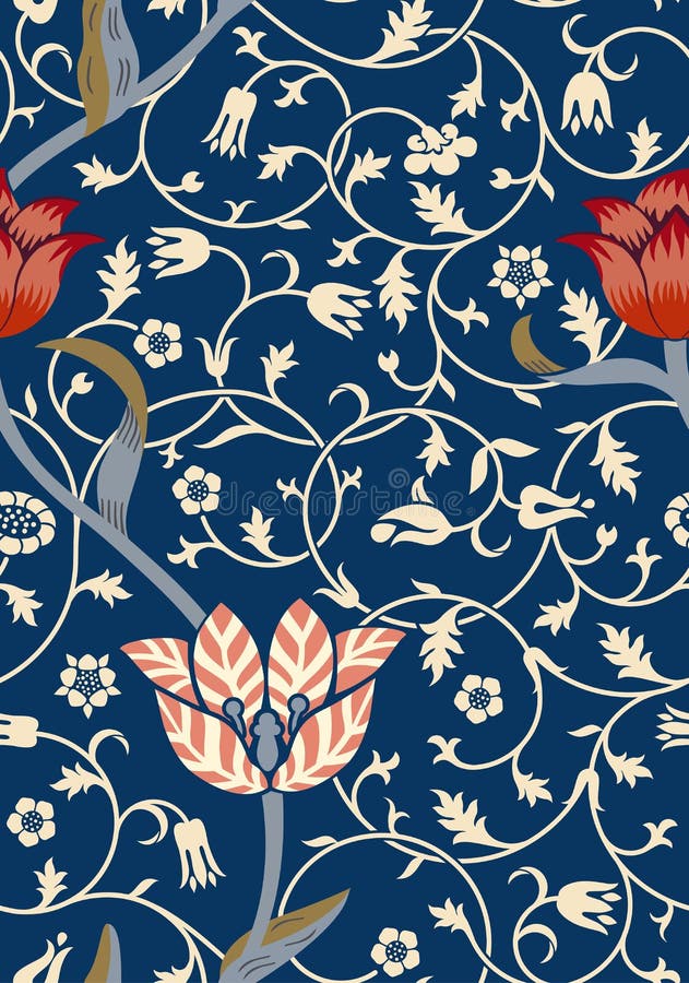 Blom- sömlös modell för tappning på mörk bakgrund också vektor för coreldrawillustration royaltyfri illustrationer