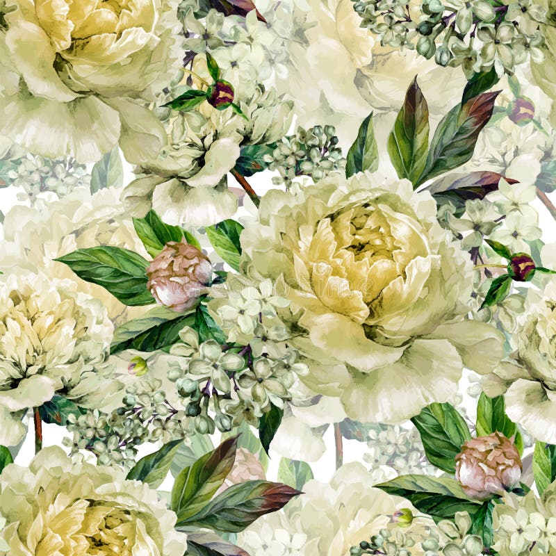 Blom- sömlös vattenfärgmodell för tappning royaltyfri illustrationer