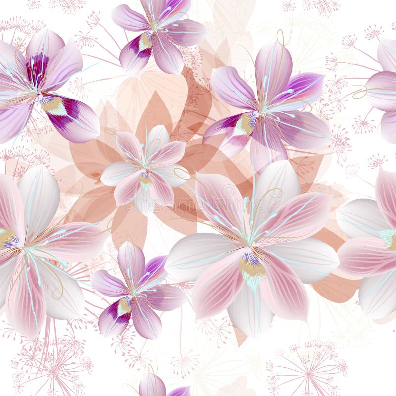 Blom- vektormodell med härliga rosa blommor stock illustrationer