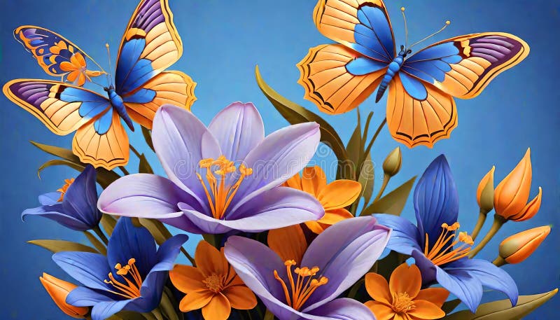 Blomdekoration buquet delikat fjäterfly-väggarrangemang royaltyfri illustrationer