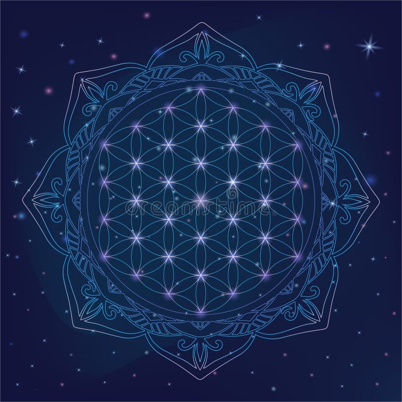 Blomma av liv, sakrala geometrisymboler och beståndsdelar för alkemi, andlighet, religion, filosofi, astrologilogo Skinande mysti stock illustrationer Blomma av liv, sakrala geometrisymboler och beståndsdelar för alkemi, andlighet, religion, filosofi, astrologilogo Skinande mysti stock illustrationer