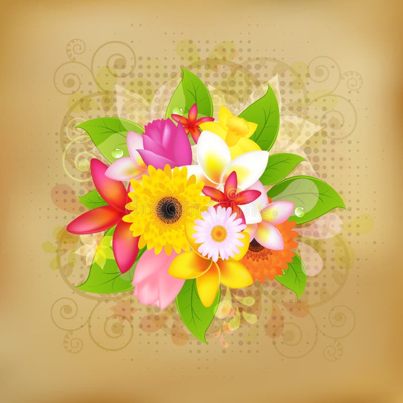 Flower Background On Old Paper, Vector Illustration. Flower Background On Old Paper, Vector Illustration