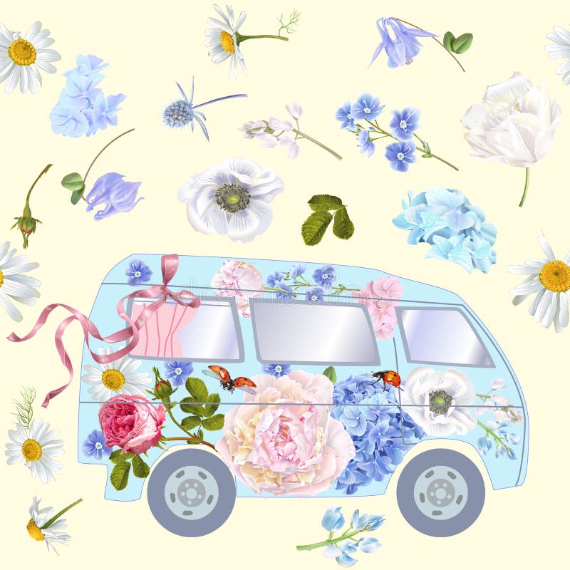 Blommabussmodell royaltyfri illustrationer Blommabussmodell royaltyfri illustrationer