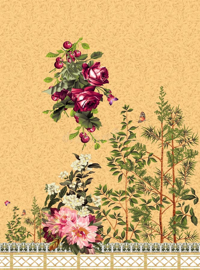 Blommahorisontalgräns stock illustrationer
