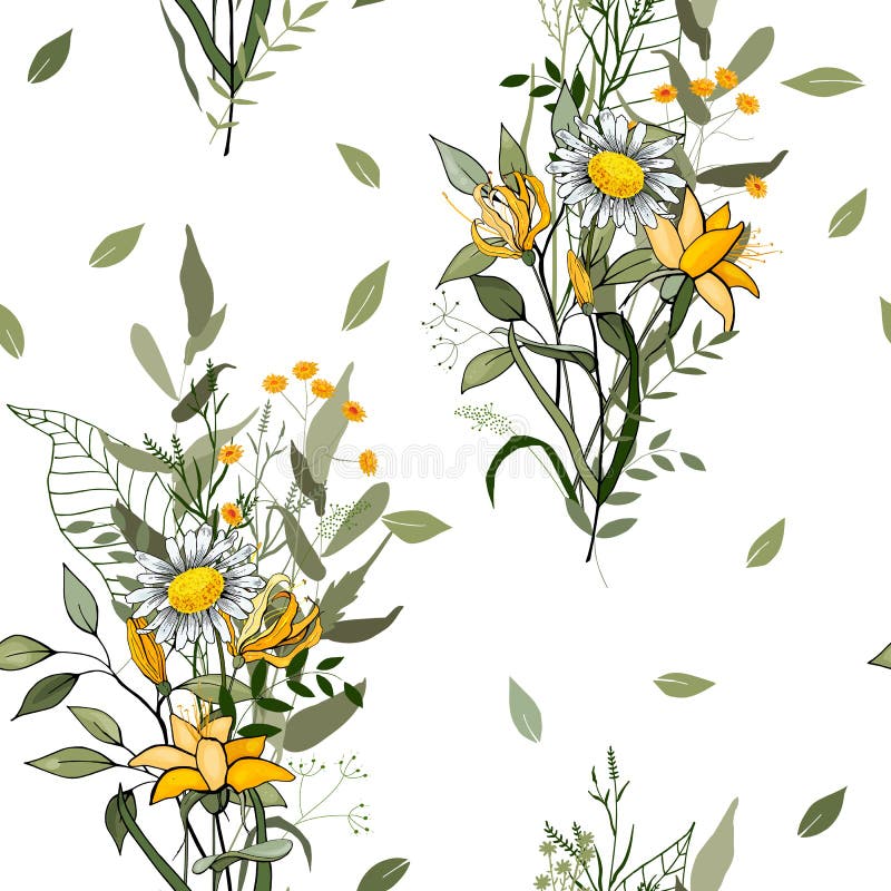 Blommande realistiska isolerade blommor tecknad hand Vektorillustra royaltyfri illustrationer