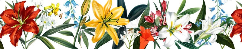 Blommemönster för webbanderoll med blanka vibrerande färger på svart bakgrund vektor illustrationer