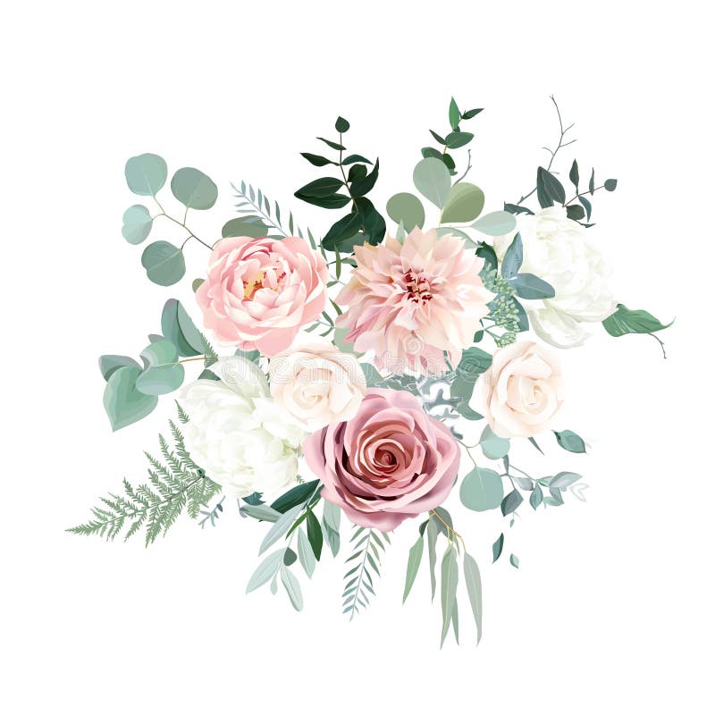 Blommor, gröna och bläckrosa blommor, vektordesign, bouquet stock illustrationer