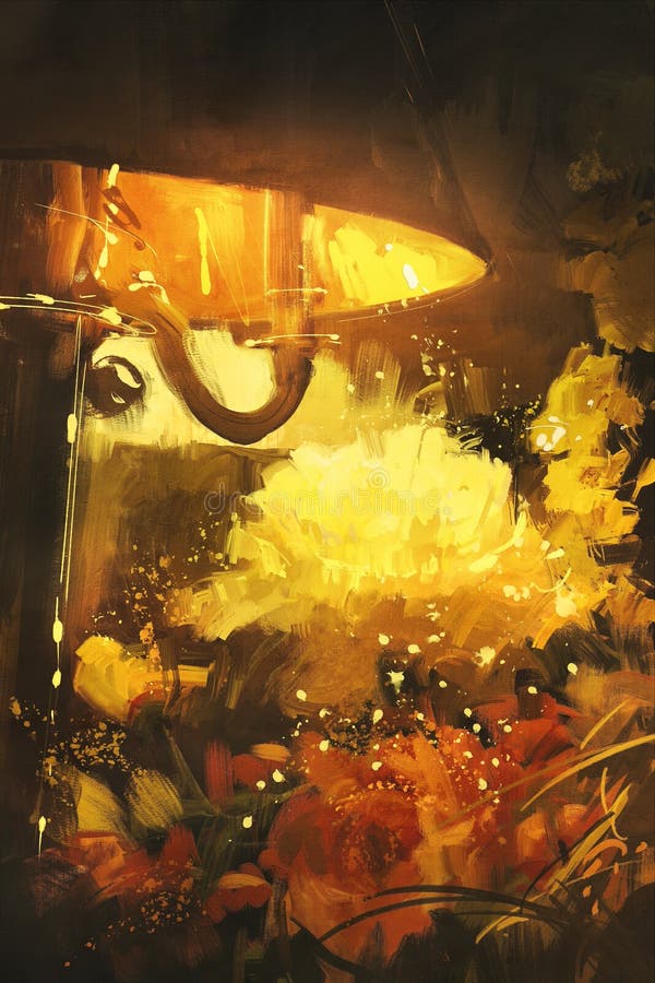 Blommor och lampa som glöder orange vektor illustrationer