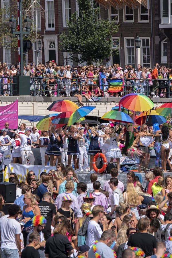 Blond And Blauw Theater Boat At The Gaypride Canal Parade With Boats At Amsterdam The