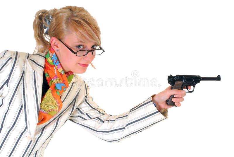 Blond businesswoman with gun