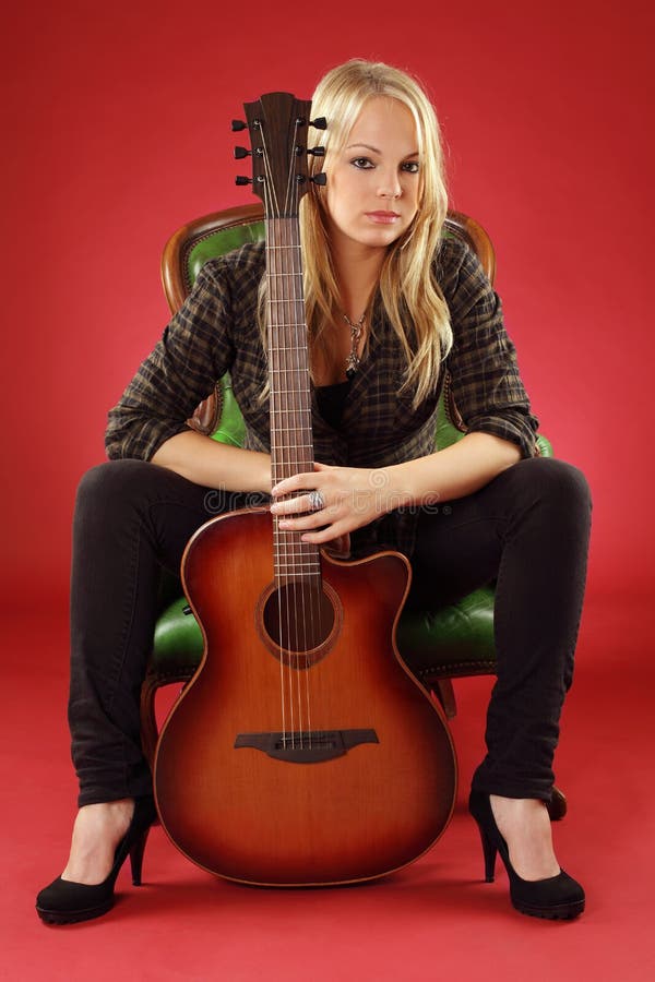 Blond Female With Acoustic Guitar Stock Photo Image 20770662