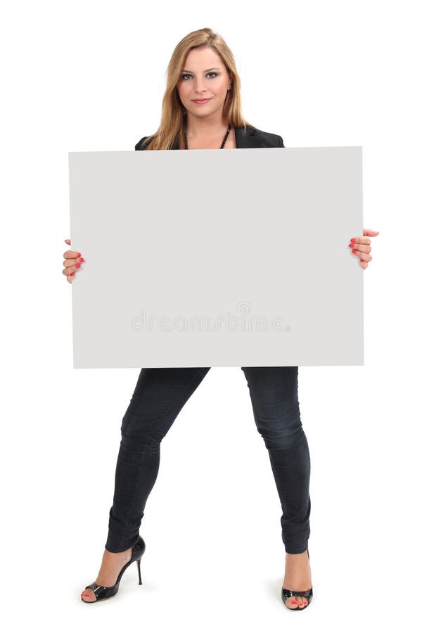 Photo of a beautiful blond female holding a blank sign - ready for your advertisement or message. Clipping path for sign included. Photo of a beautiful blond female holding a blank sign - ready for your advertisement or message. Clipping path for sign included.