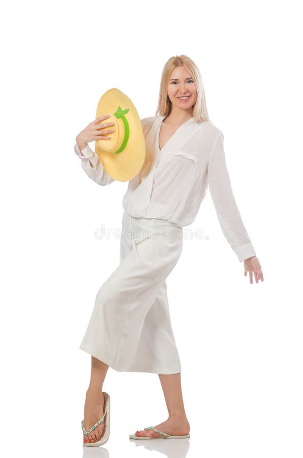 The blond hair model in elegant flared pants isolated on white. Blond hair model in elegant flared pants isolated on white stock photo The blond hair model in elegant flared pants isolated on white. Blond hair model in elegant flared pants isolated on white stock photo