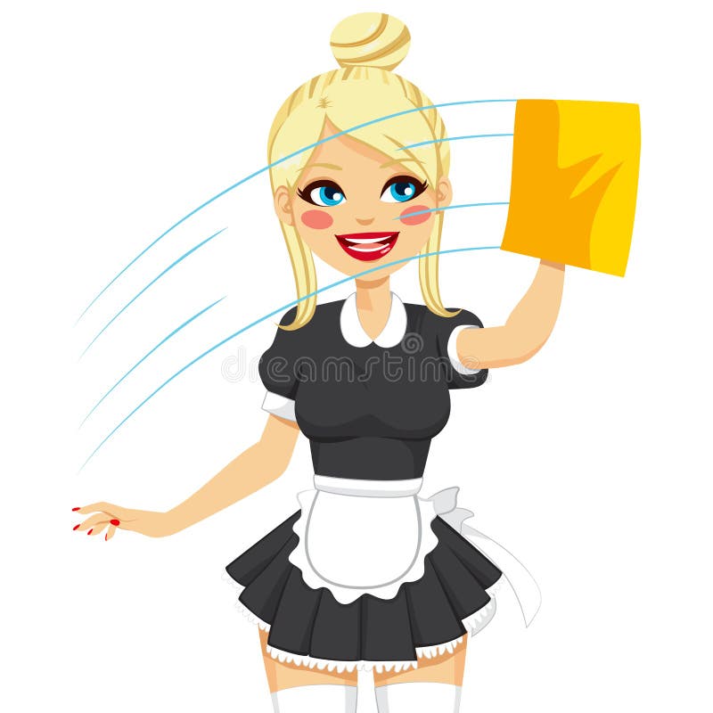 Blond hembiträde Cleaning Window vektor illustrationer Blond hembiträde Cleaning Window vektor illustrationer