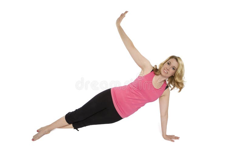 Blond middle aged woman working out