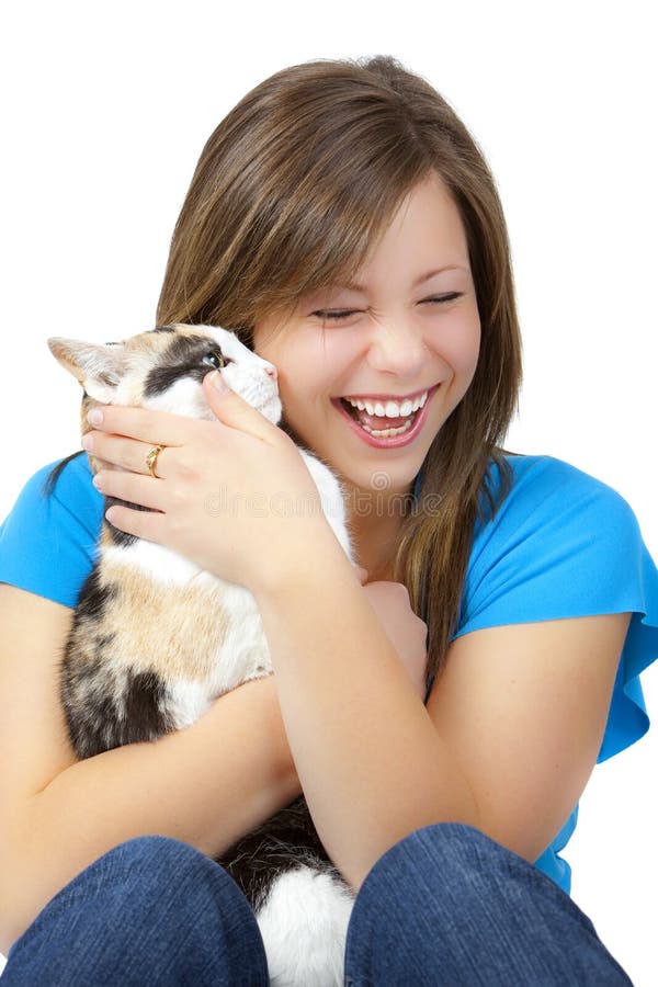 Blond teen with cat