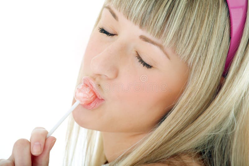 Blond Woman Licking Candy Picture Image 5408108 