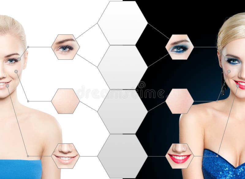 Blond woman with make up, and no make up stock photography Blond woman with make up, and no make up stock photography