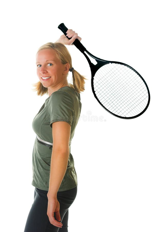 Blond woman with tennis racket