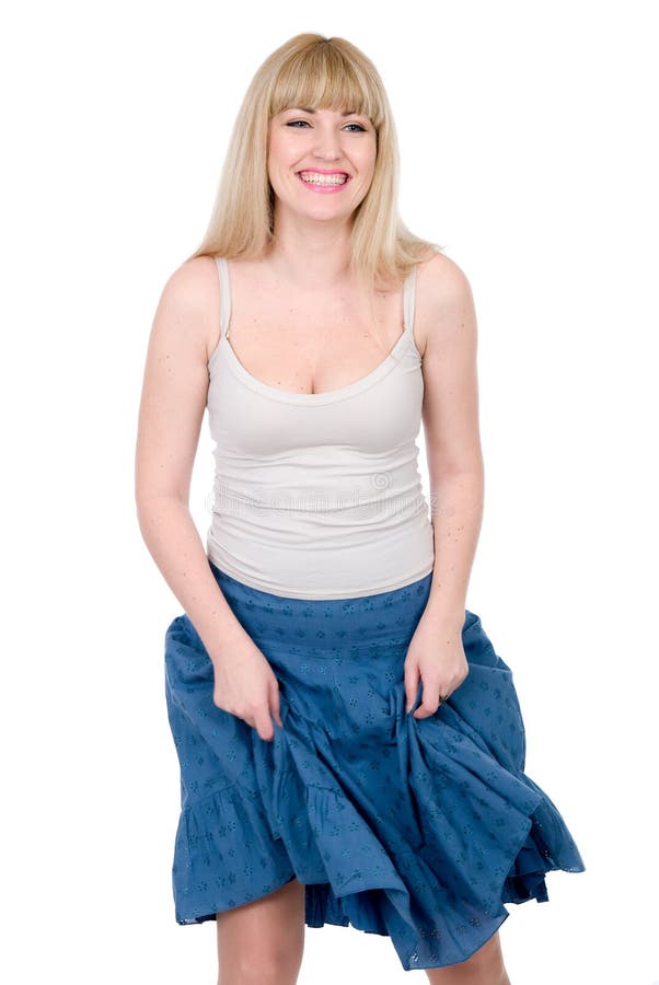 Blonde Alegre Con La Falda Levantada Imagen de archivo de aislado, muchacha: 25509581