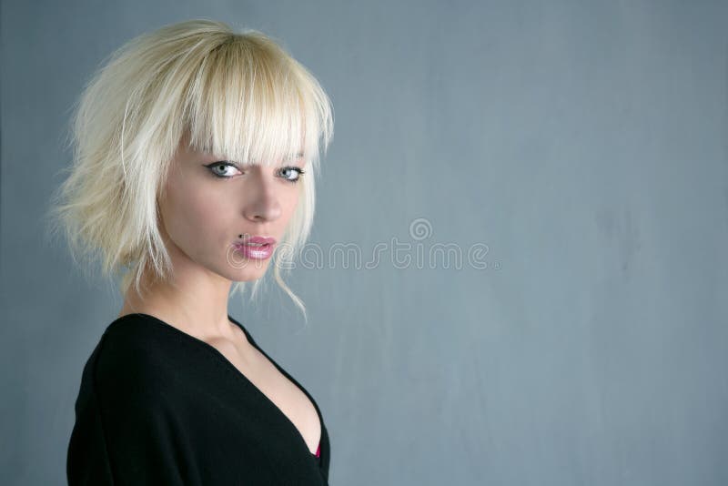 Blonde Beautiful Fashion Girl Gray Background Stock Image Image Of 