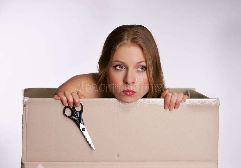 The blonde in a box stock photo. Image of customer, caucasian 23457744