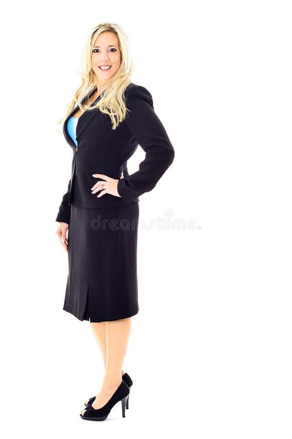 Blonde business woman in suit full length