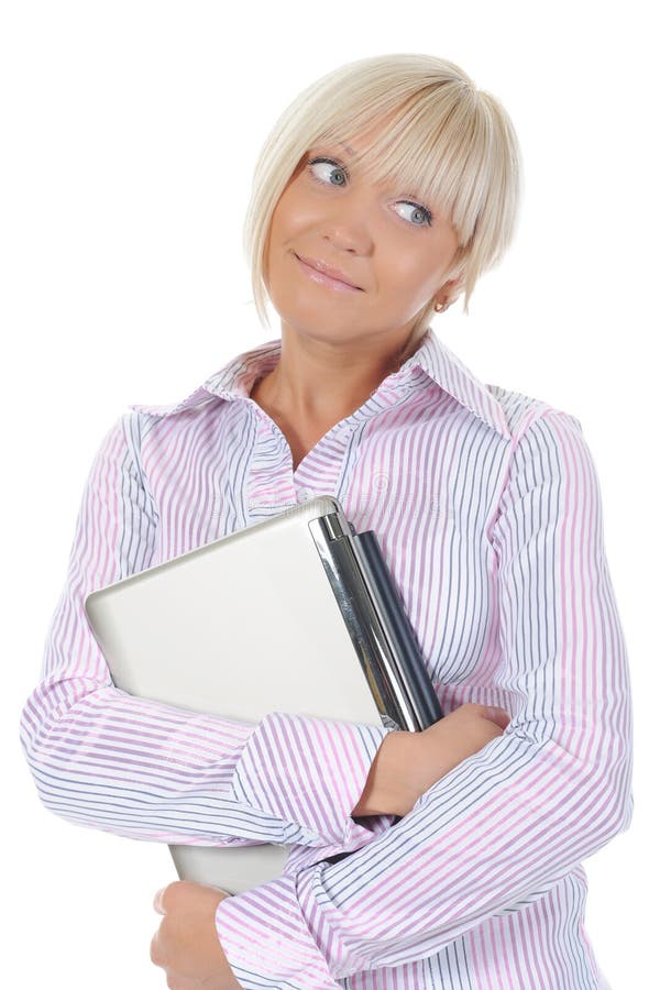 Blonde with a computer stock images