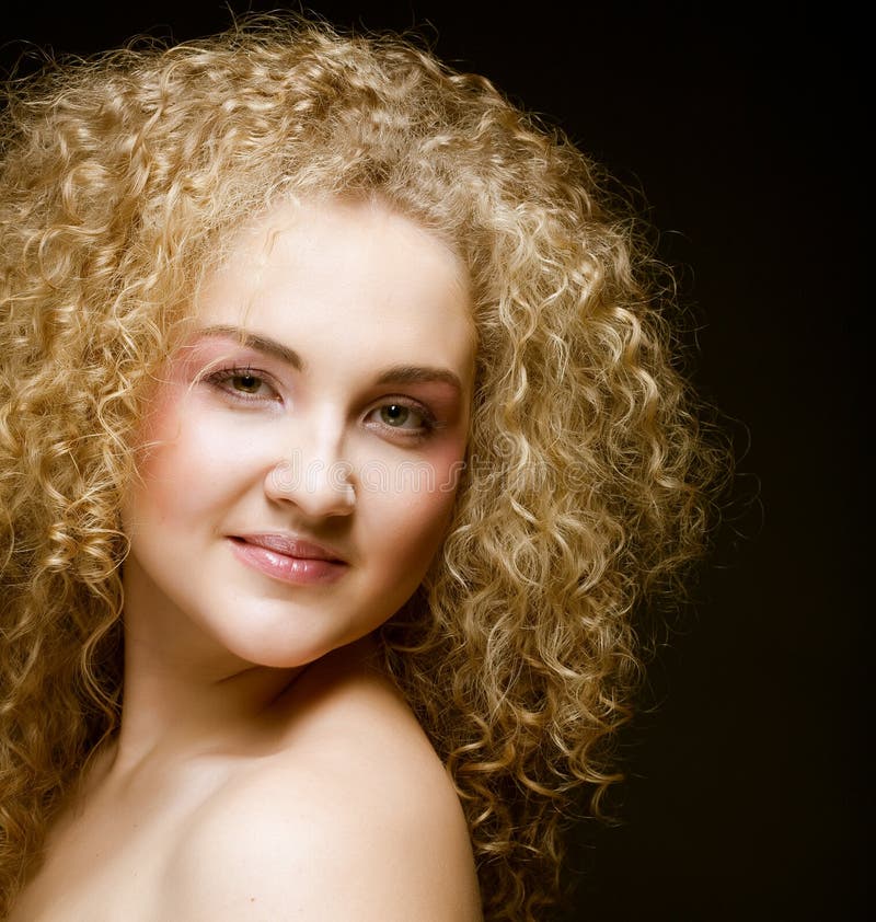 Blonde with curly hair stock photo. Image of black, fresh  13942778