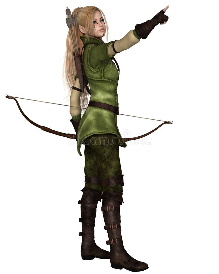 Blonde Female Elf Archer, Pointing royalty free illustration Blonde Female Elf Archer, Pointing royalty free illustration