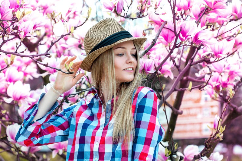 Blonde Girl Enjoy Life with Flowers from Behind Stock Photo - Image of ...