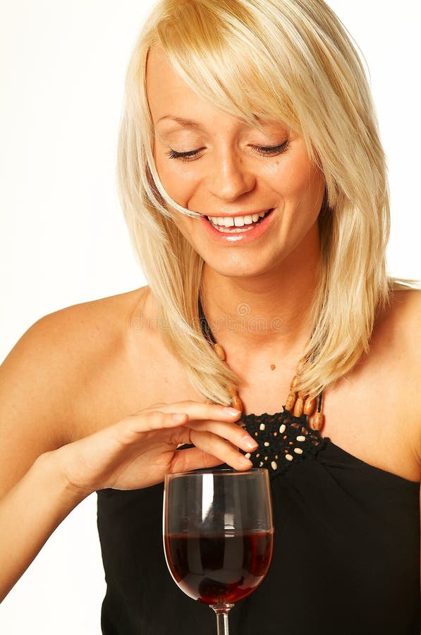 Blonde Girl with Glass of Wine Stock Image Image of black, refreshment 488367